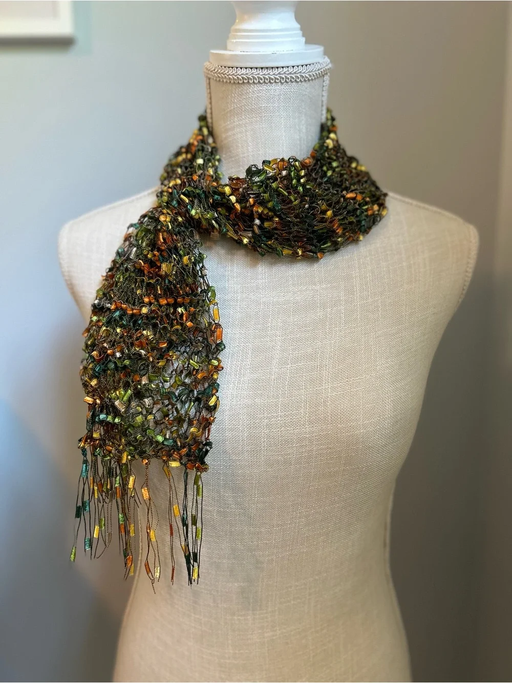 Handcrafted Multi Color Ladder Ribbon Knit Scarf